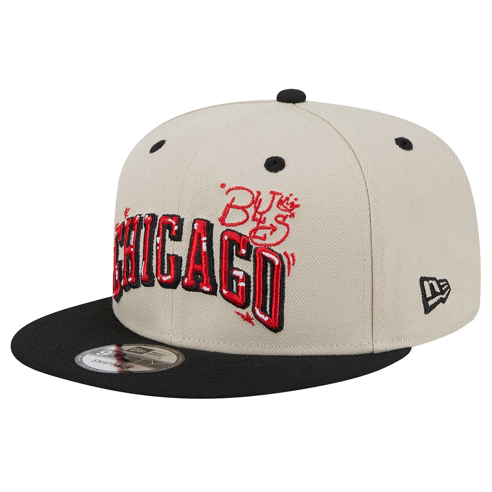 Men's New Era Cream Chicago Bulls Injection Team Art 9FIFTY Adjustable Snapback Hat