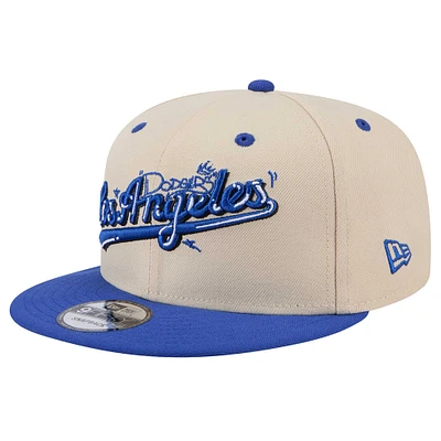 Men's New Era Cream Los Angeles Dodgers Injection Team Art 9FIFTY Adjustable Snapback Hat