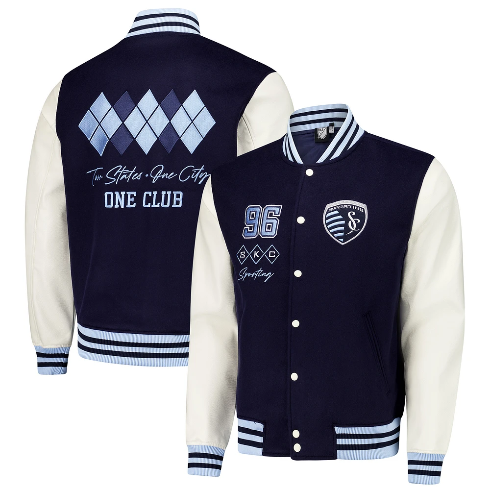 Men's Navy Sporting Kansas City Argyle Collection Full-Snap Varsity Jacket