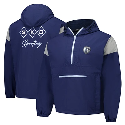 Men's Navy Sporting Kansas City Argyle Collection Anorak Half-Zip Hoodie Jacket