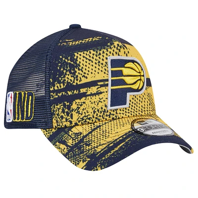 Men's New Era Navy/Gold Indiana Pacers Tip Off A-Frame Trucker 9FORTY Adjustable Hat