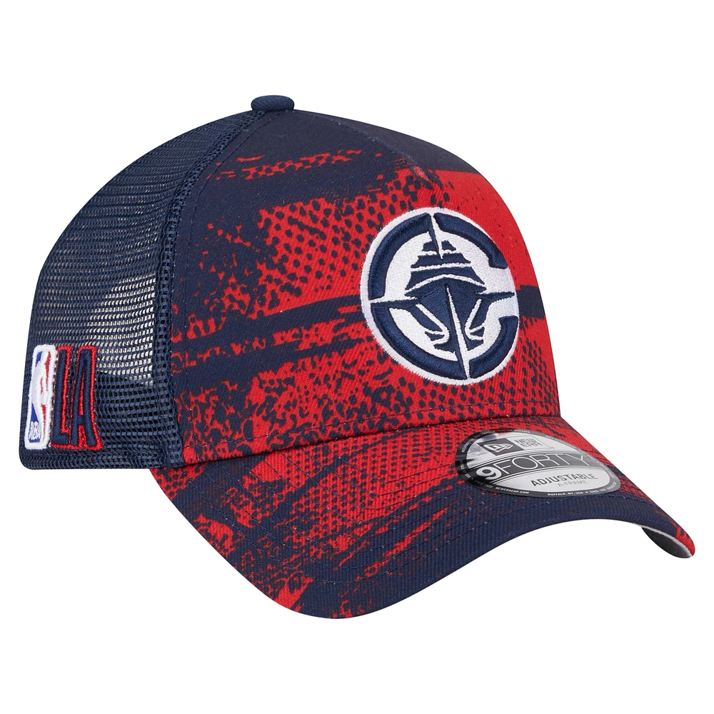 Men's New Era Navy/Red LA Clippers Tip Off A-Frame Trucker 9FORTY Adjustable Hat