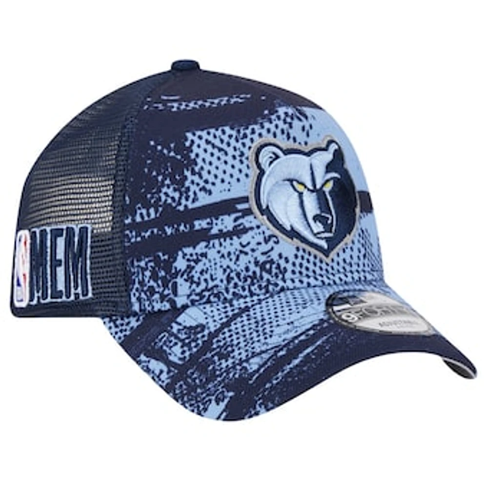 Men's New Era Navy/Light Blue Memphis Grizzlies Tip Off A-Frame Trucker 9FORTY Adjustable Hat