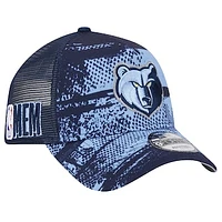 Men's New Era Navy/Light Blue Memphis Grizzlies Tip Off A-Frame Trucker 9FORTY Adjustable Hat