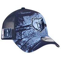 Men's New Era Navy/Light Blue Memphis Grizzlies Tip Off A-Frame Trucker 9FORTY Adjustable Hat