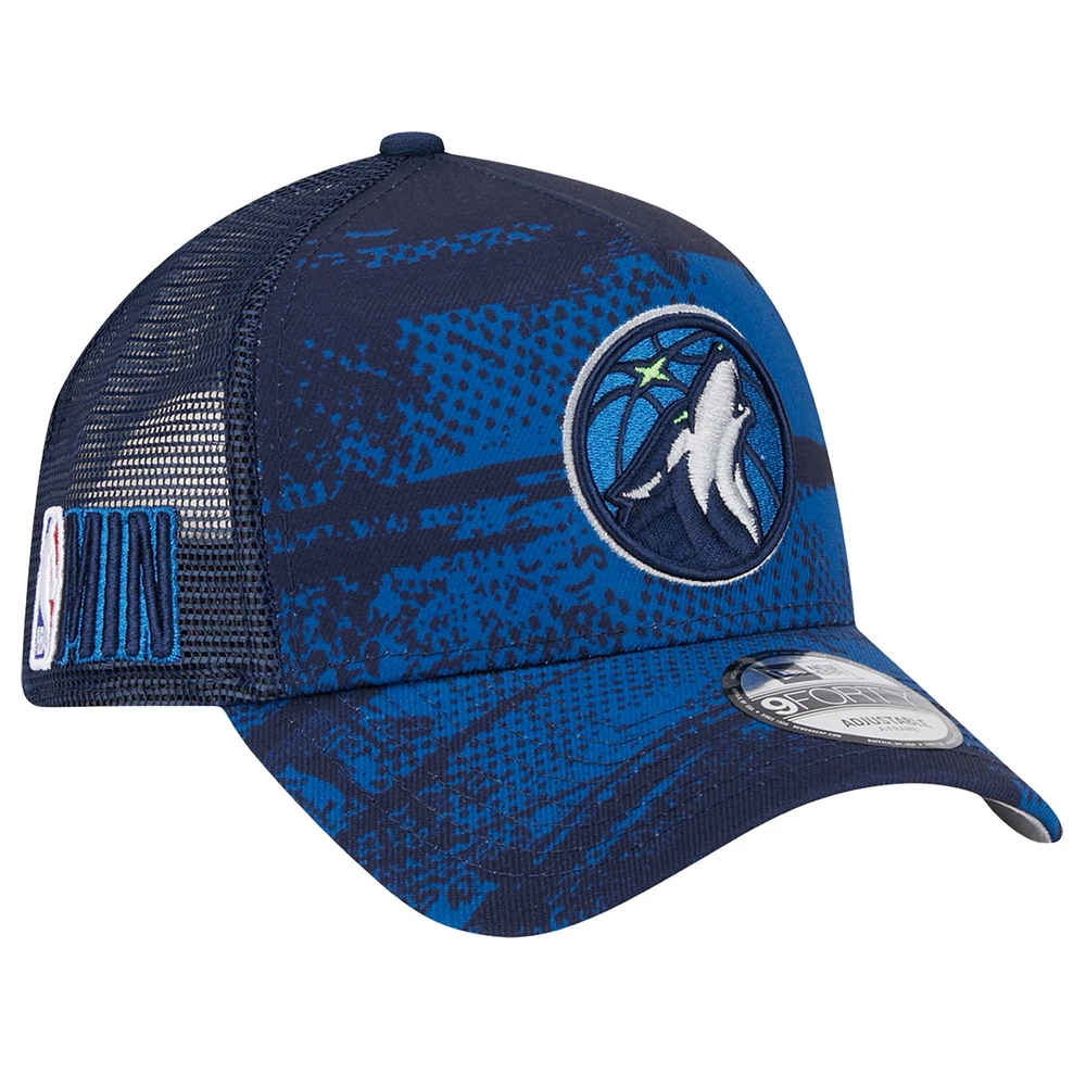 Men's New Era Navy/Blue Minnesota Timberwolves Tip Off A-Frame Trucker 9FORTY Adjustable Hat