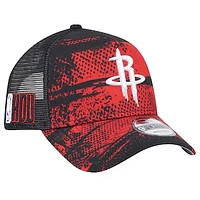 Men's New Era Black/Red Houston Rockets Tip Off A-Frame Trucker 9FORTY Adjustable Hat