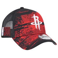 Men's New Era Black/Red Houston Rockets Tip Off A-Frame Trucker 9FORTY Adjustable Hat