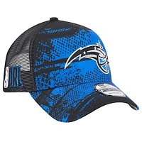 Men's New Era Black/Blue Orlando Magic Tip Off A-Frame Trucker 9FORTY Adjustable Hat