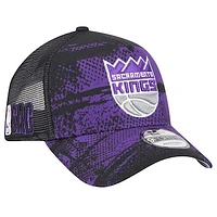 Men's New Era Black/Purple Sacramento Kings Tip Off A-Frame Trucker 9FORTY Adjustable Hat