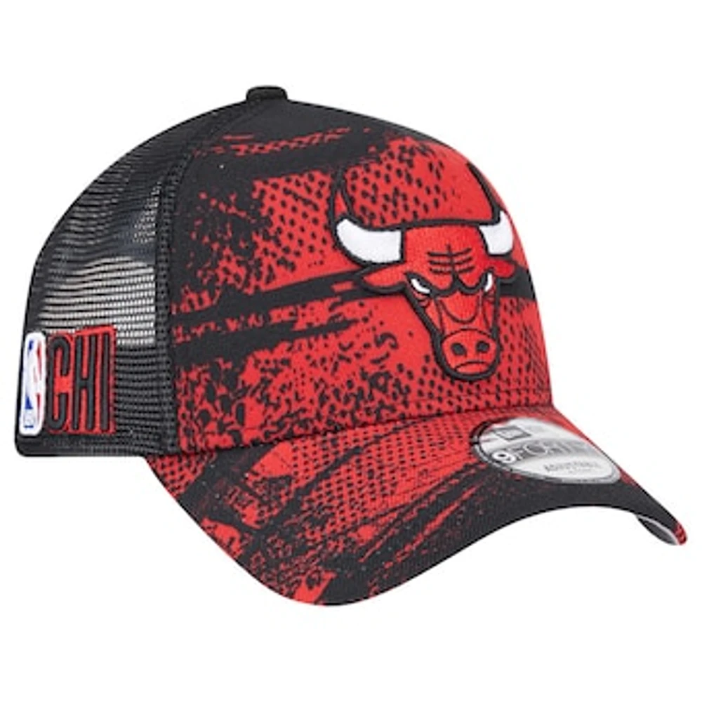 Men's New Era Black/Red Chicago Bulls Tip Off A-Frame Trucker 9FORTY Adjustable Hat