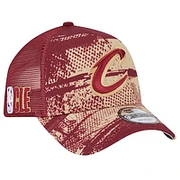 Men's New Era Wine/Gold Cleveland Cavaliers Tip Off A-Frame Trucker 9FORTY Adjustable Hat