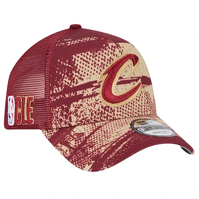 Men's New Era Wine/Gold Cleveland Cavaliers Tip Off A-Frame Trucker 9FORTY Adjustable Hat