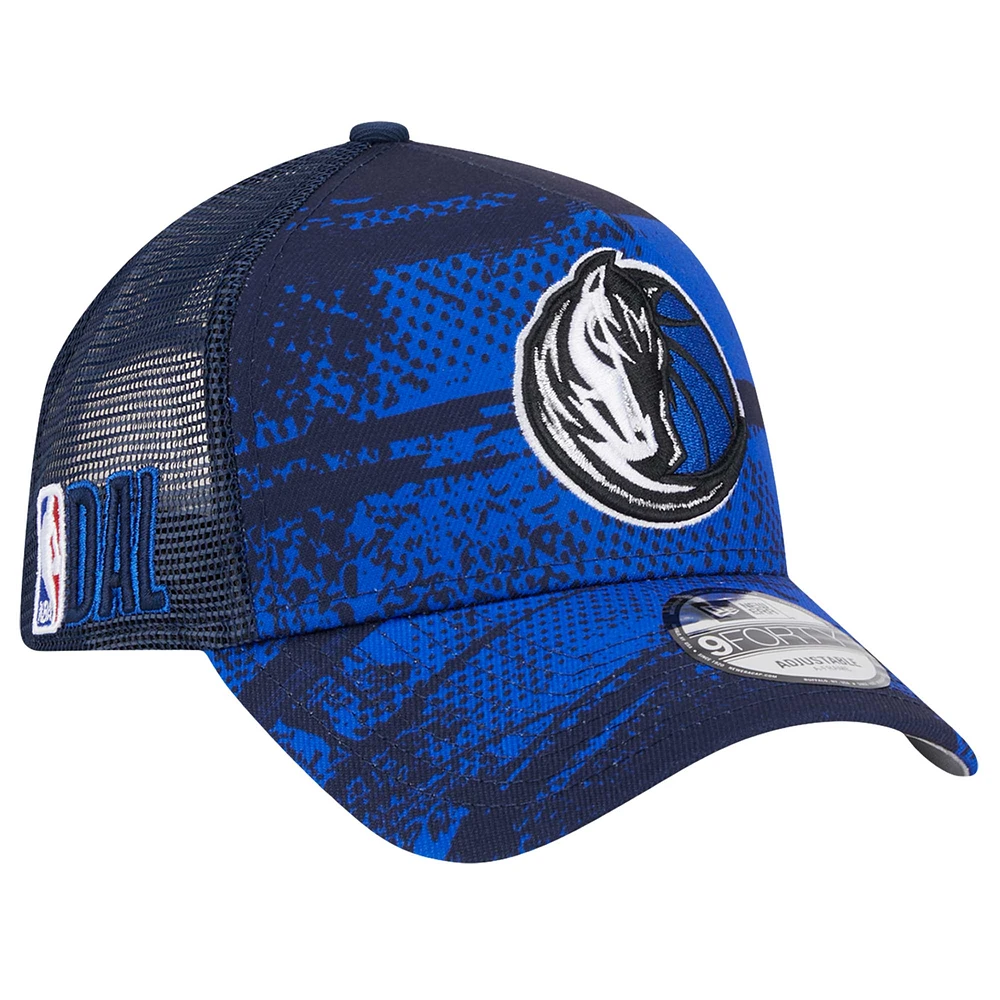 Men's New Era Navy/Blue Dallas Mavericks Tip Off A-Frame Trucker 9FORTY Adjustable Hat