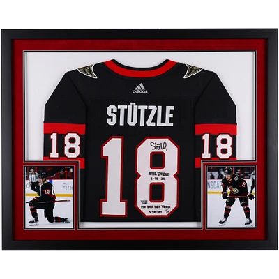 Tim Stutzle Ottawa Senators Autographed Deluxe Framed Black adidas Authentic Jersey with Multiple Inscriptions - Limited Edition of 18