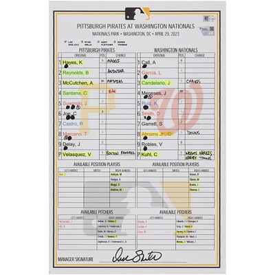 Pittsburgh Pirates Game-Used Lineup Card vs. Washington Nationals on April 29, 2023 - Game Two of Doubleheader