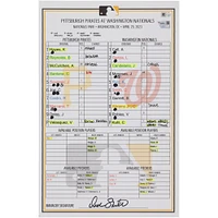 Pittsburgh Pirates Game-Used Lineup Card vs. Washington Nationals on April 29, 2023 - Game Two of Doubleheader