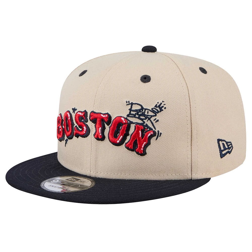 Men's New Era Cream Boston Red Sox Injection Team Art 9FIFTY Adjustable Snapback Hat