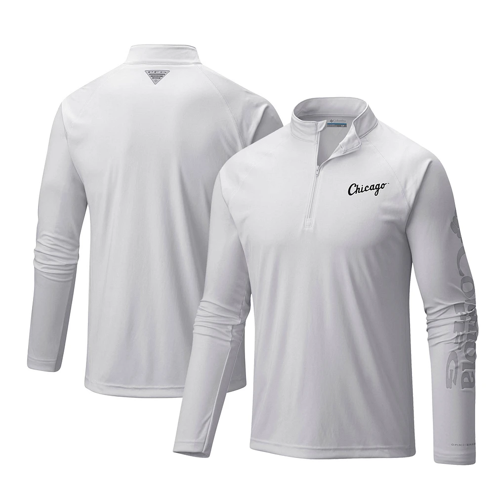 Men's Columbia White Chicago Sox Terminal Tackle Omni-Shade Raglan Quarter-Zip Pullover Top