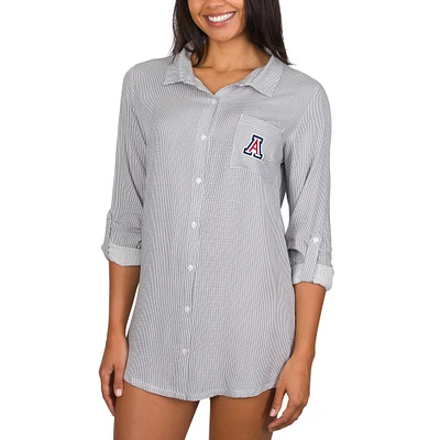 Women's College Concepts Gray Arizona Wildcats Full-Button Long Sleeve Melody Nightshirt