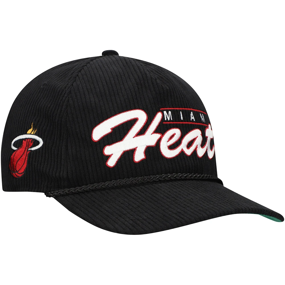 Men's '47  Black Miami Heat Double Header Sidepatch Cord Hitch Adjustable Hat