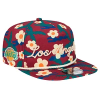 Men's New Era Crimson Los Angeles Lakers Vacation Floral Golfer Snapback Hat