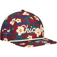 Men's New Era Crimson Chicago Bulls Vacation Floral Golfer Snapback Hat