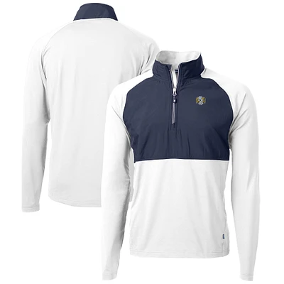 Men's Cutter & Buck  White North Carolina Tar Heels DryTec Adapt Eco Knit Hybrid Recycled Raglan Quarter-Zip Jacket