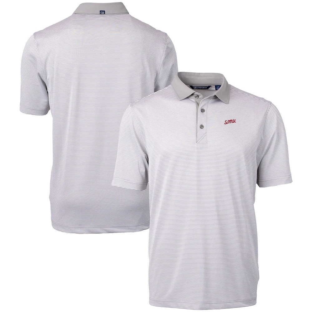 Men's Cutter & Buck  Gray/White SMU Mustangs Vault DryTec Virtue Eco Pique Micro Stripe Recycled Polo