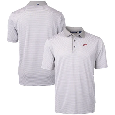 Men's Cutter & Buck  Gray/White SMU Mustangs Vault DryTec Virtue Eco Pique Micro Stripe Recycled Polo