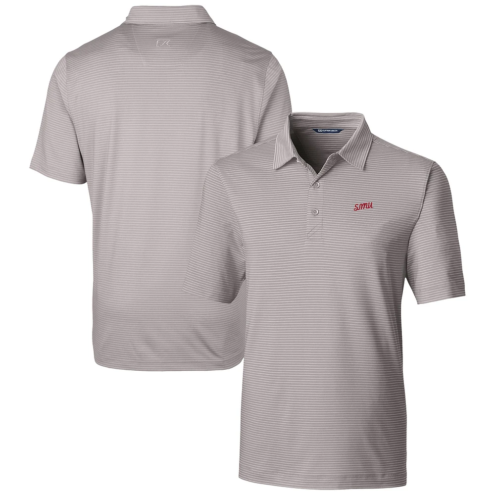 Men's Cutter & Buck Gray SMU Mustangs Vault Forge Pencil Stripe Stretch Polo