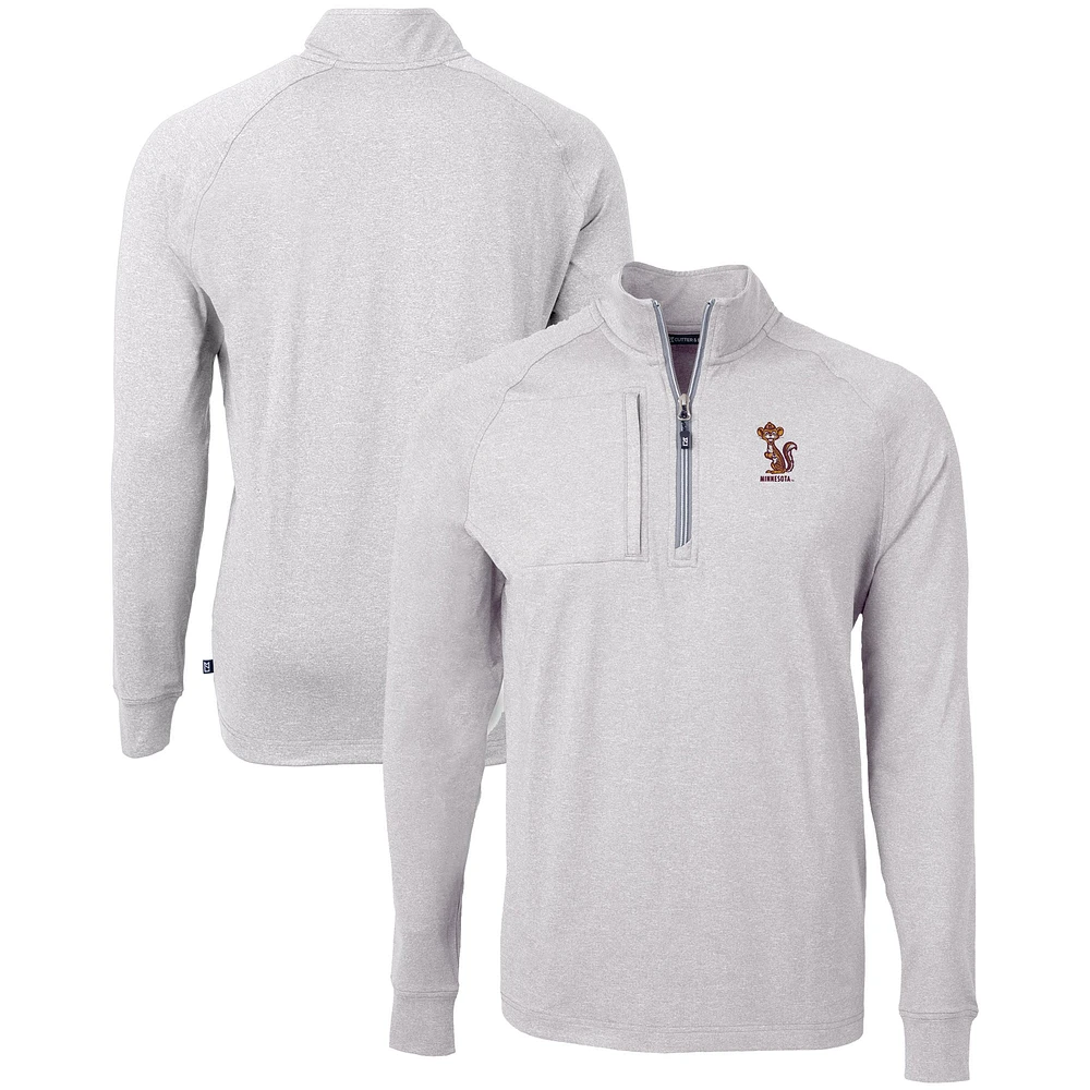 Men's Cutter & Buck Heather Gray Minnesota Golden Gophers Vault Adapt Eco Knit Heathered Recycled Raglan Quarter-Zip Top