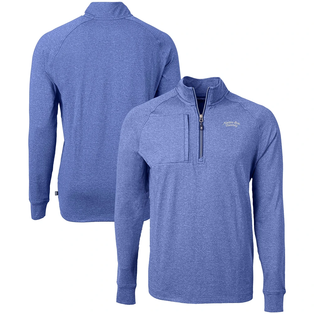 Men's Cutter & Buck Heather Montana State Bobcats Vault Adapt Eco Knit Heathered Recycled Raglan Quarter-Zip Top