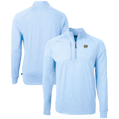 Men's Cutter & Buck  Heather Carolina Blue North Tar Heels Vault Adapt Eco Knit Heathered Recycled Raglan Quarter-Zip Top