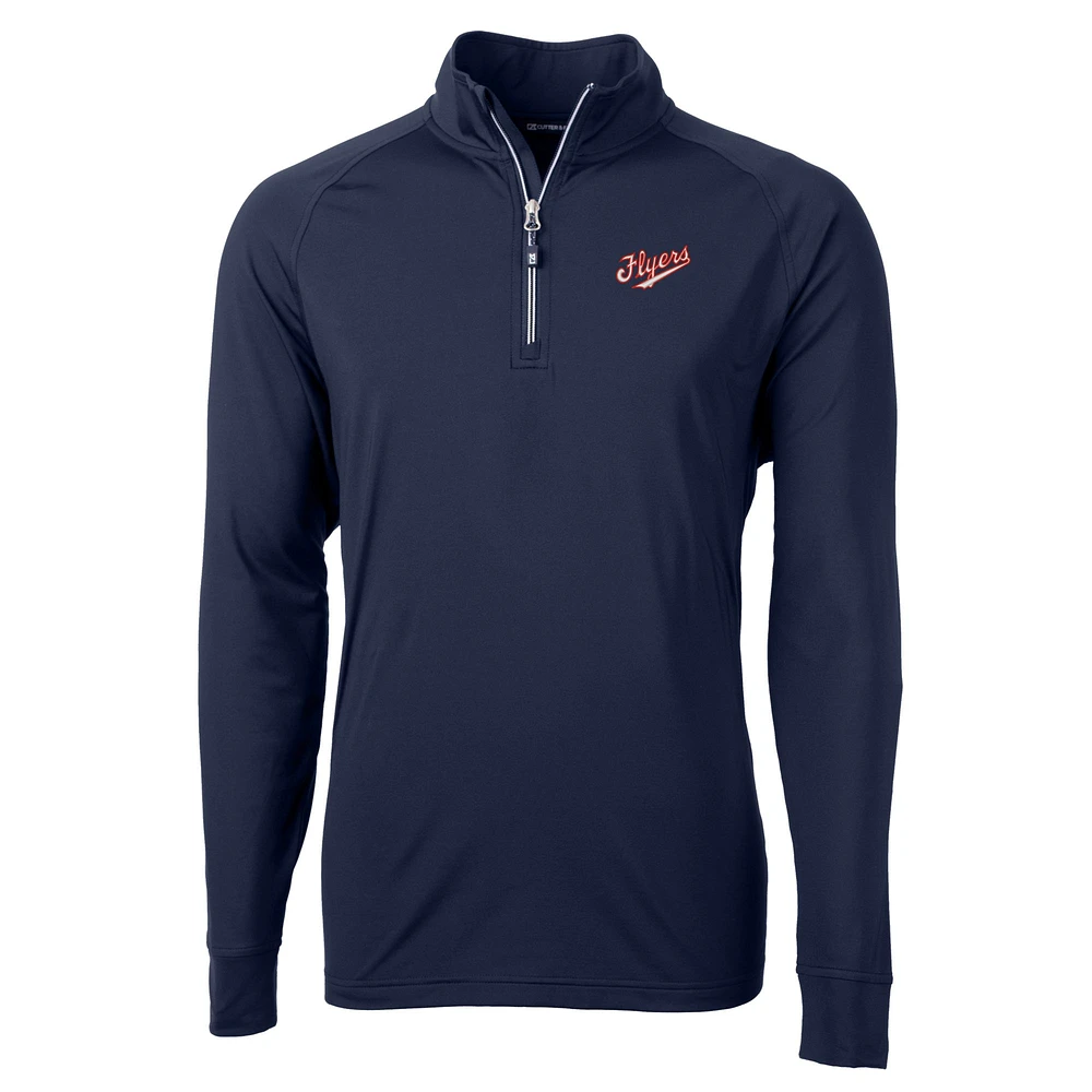 Men's Cutter & Buck Navy Dayton Flyers Vault Adapt Eco Knit Stretch Recycled DryTec Quarter-Zip Top