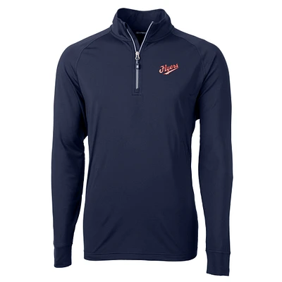 Men's Cutter & Buck  Navy Dayton Flyers Vault Adapt Eco Knit Stretch Recycled DryTec Quarter-Zip Top