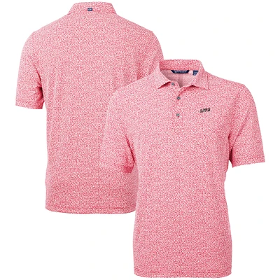 Men's Cutter & Buck  Red SMU Mustangs Vault DryTec Virtue Eco Pique Botanical Print Recycled Polo