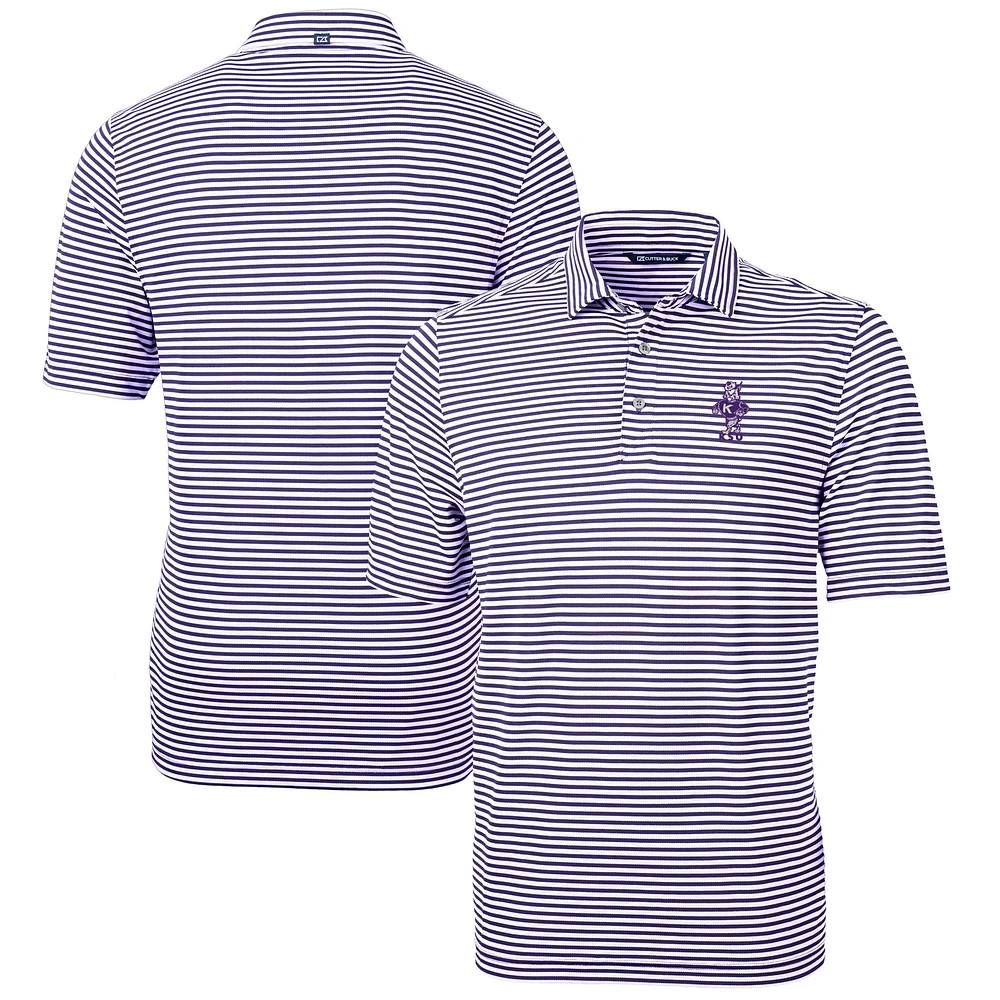 Men's Cutter & Buck Kansas State Wildcats Vault DryTec Virtue Eco Pique Stripe Recycled Polo