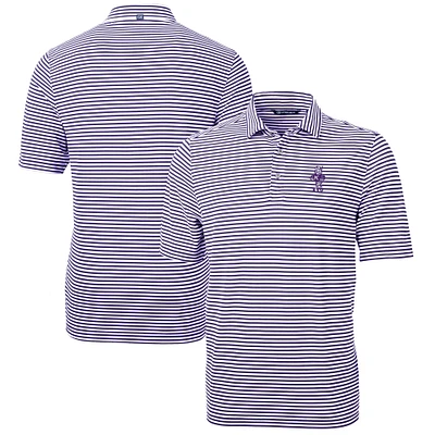 Men's Cutter & Buck Kansas State Wildcats Vault DryTec Virtue Eco Pique Stripe Recycled Polo