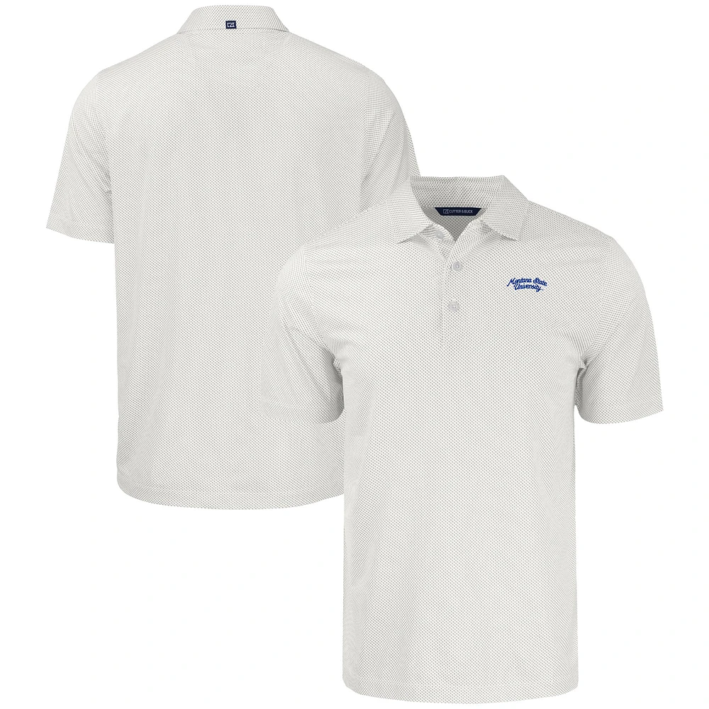 Men's Cutter & Buck White Montana State Bobcats Vault Pike Eco Symmetry Print Stretch Recycled Polo