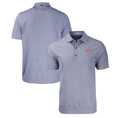 Men's Cutter & Buck Heather Navy Dayton Flyers Vault Forge Eco Heathered Stripe Stretch Recycled Polo