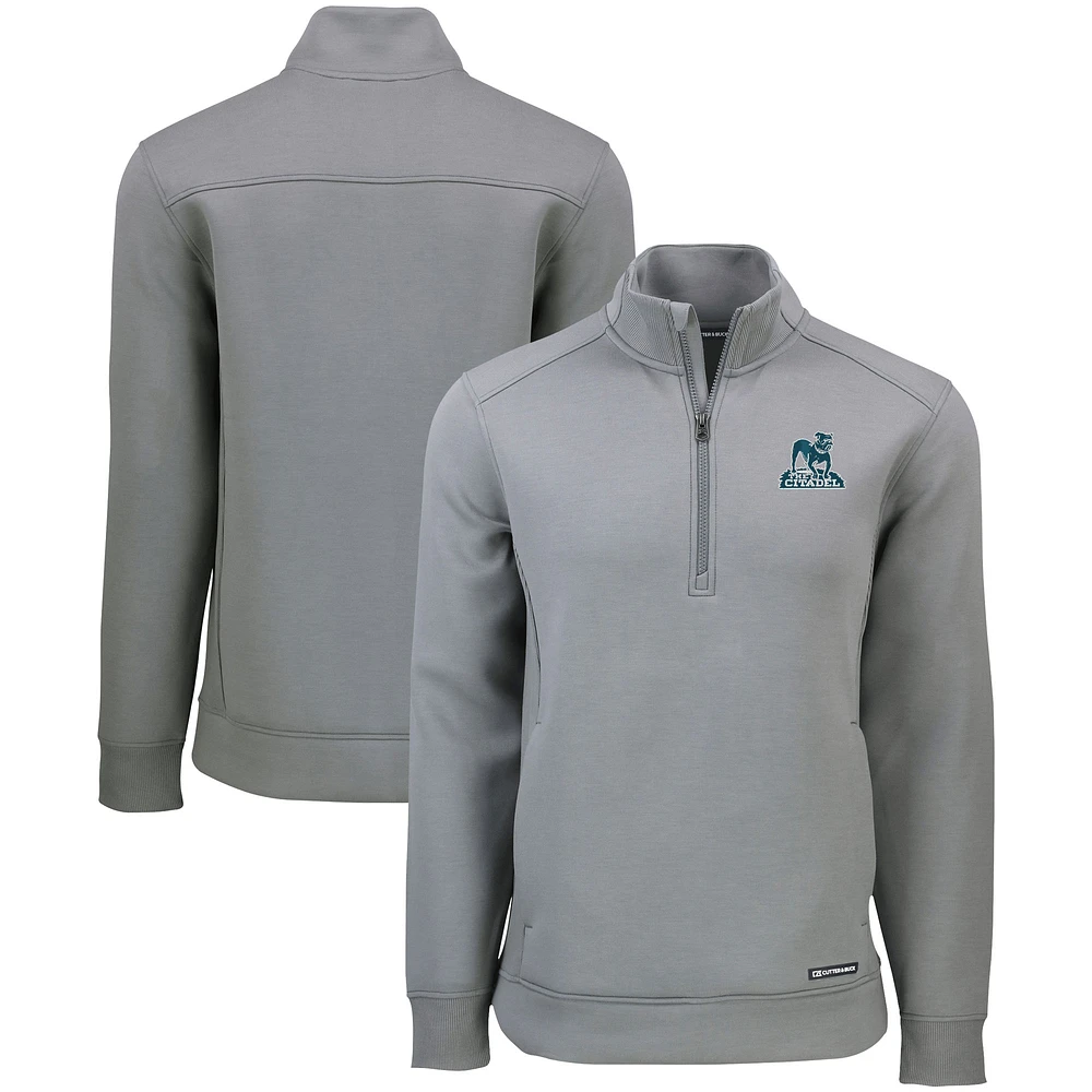 Men's Cutter & Buck Gray Citadel Bulldogs Roam Eco Recycled Quarter-Zip Sweatshirt