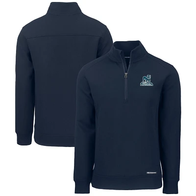 Men's Cutter & Buck  Navy Citadel Bulldogs Roam Eco Recycled Quarter-Zip Sweatshirt