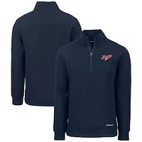 Men's Cutter & Buck  Navy Dayton Flyers Roam Eco Recycled Quarter-Zip Sweatshirt