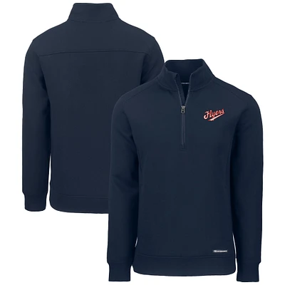 Men's Cutter & Buck  Navy Dayton Flyers Roam Eco Recycled Quarter-Zip Sweatshirt