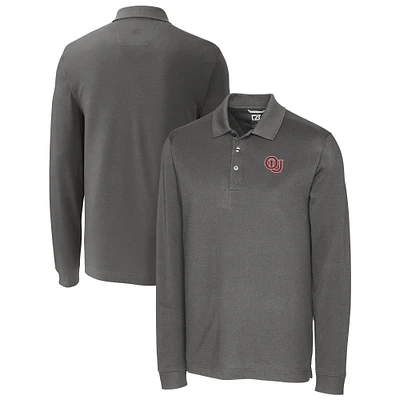 Men's Cutter & Buck  Gray Oklahoma Sooners Advantage Tri-Blend Pique Long Sleeve DryTec Polo