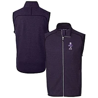 Men's Cutter & Buck Heather Kansas State Wildcats Vault Mainsail Sweater Knit Fleece Full-Zip Vest