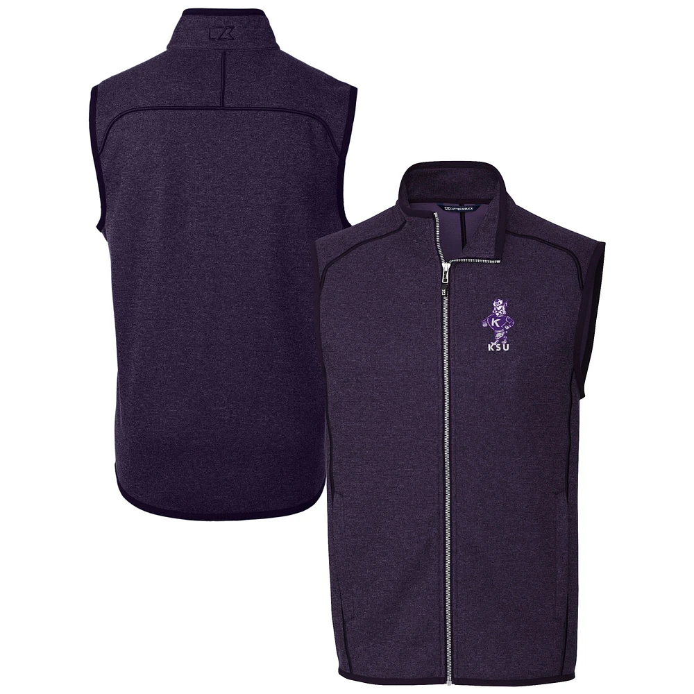 Men's Cutter & Buck Heather Kansas State Wildcats Vault Mainsail Sweater Knit Fleece Full-Zip Vest