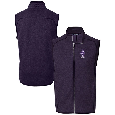 Men's Cutter & Buck Heather Kansas State Wildcats Vault Mainsail Sweater Knit Fleece Full-Zip Vest