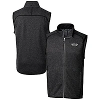 Men's Cutter & Buck  Heather Charcoal Montana State Bobcats Vault Mainsail Sweater Knit Fleece Full-Zip Vest